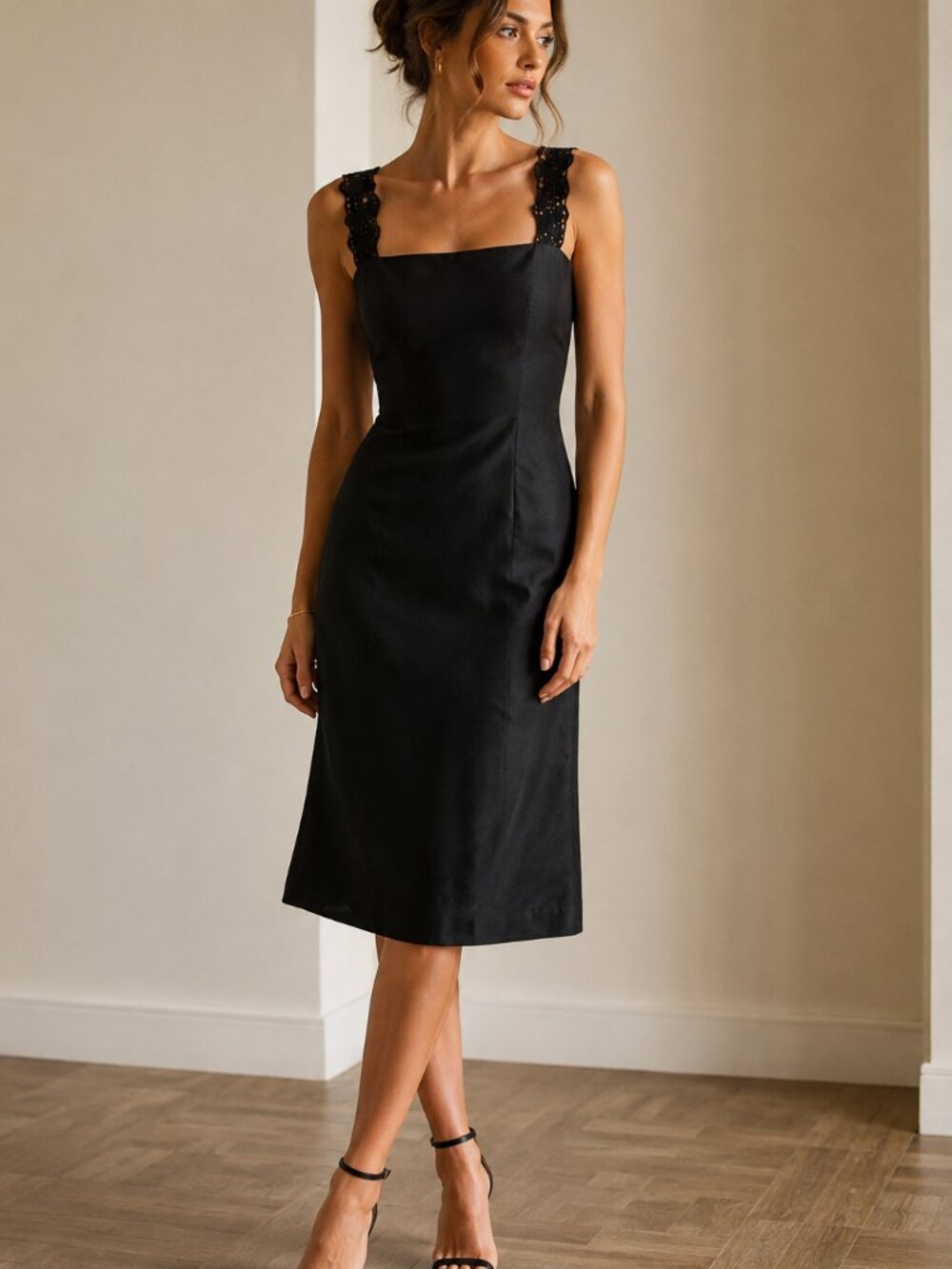 Vintage Valentino  Black Silk Dress | Made in Italy | Lace Strap Cocktail